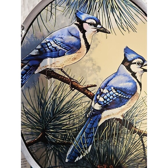 Pair of Blue Jay's Oval Glass Sun Catcher by Glass Masters 1989 - Picture 3 of 8